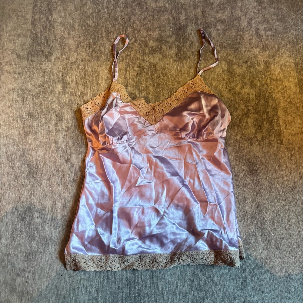 NWT Gold Hawk 100% Silk Top M Purple Lace Crochet  Sleeveless Cami Tank V-neck